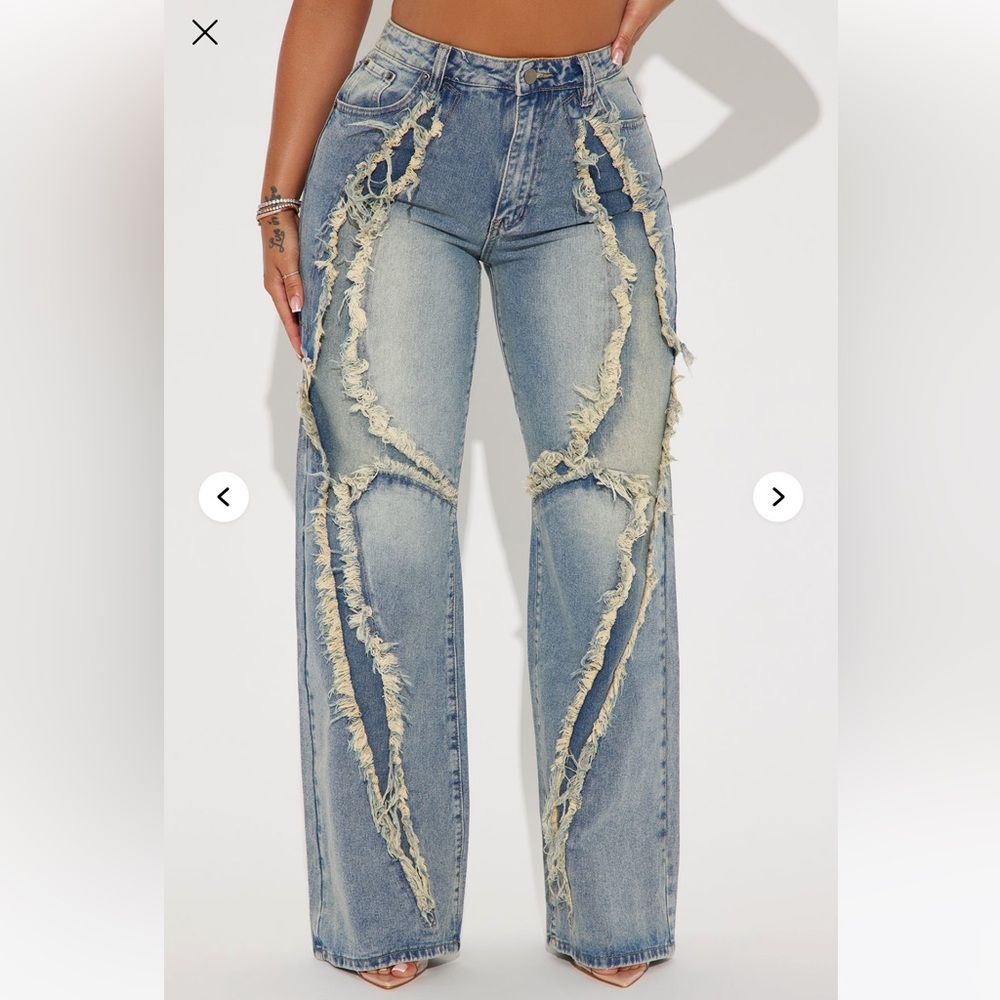 Fashion Nova Light Blue Distressed Straight Leg Jeans